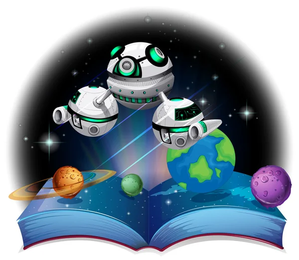 Livro da nave espacial voando na galáxia — Vetor de Stock