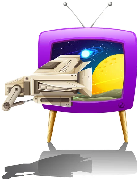 Spaceship flying in the space on TV — Stock Vector