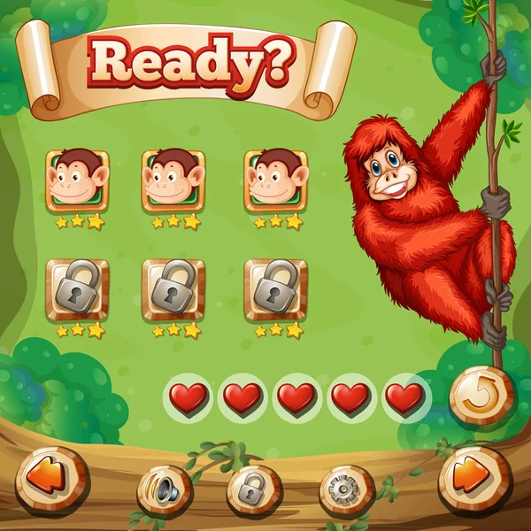 Spel mall med monkey bakgrund — Stock vektor