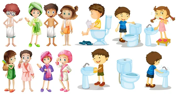男孩和女孩穿着浴袍 — 图库矢量图片