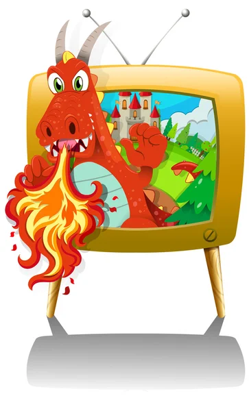 Dragón rojo soplando fuego — Vector de stock