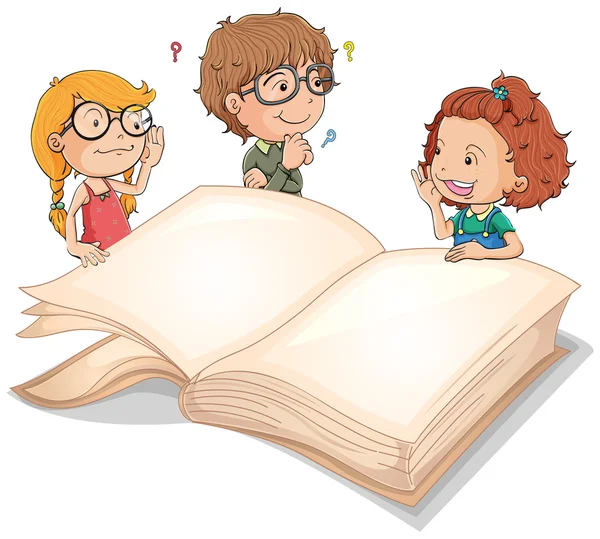 Niños y libro gigante — Vector de stock