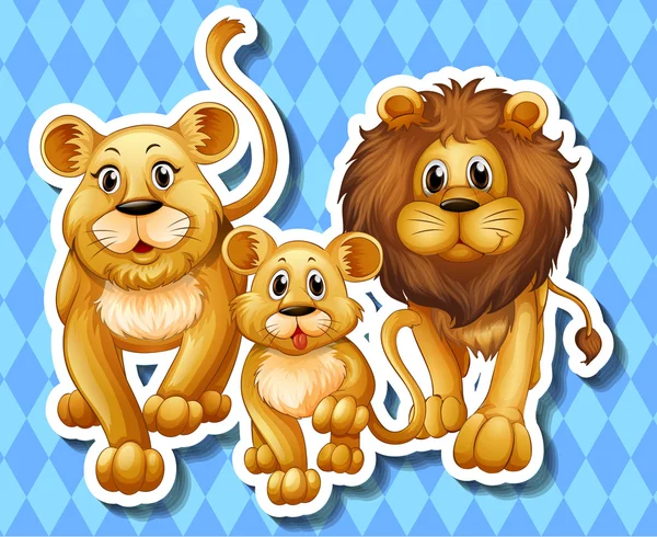 Famille Lion sur fond bleu — Image vectorielle