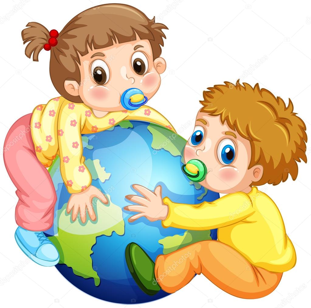 幼儿男孩和女孩拥抱地球图库矢量图©interactimages 97032032, image size:1023x1014