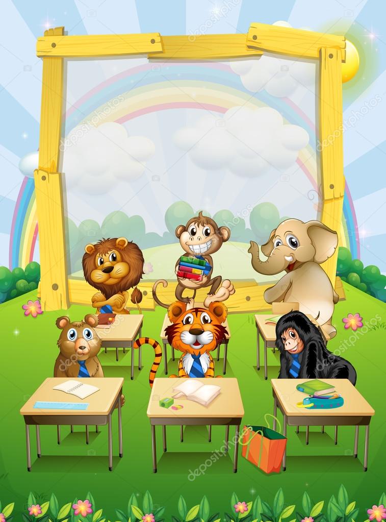 Border design with wild animals sitting in classroom Stock Vector Image by ©interactimages #97032194 Border design with wild animals sitting in classroom Stock Vector Image by ©interactimages #97032194