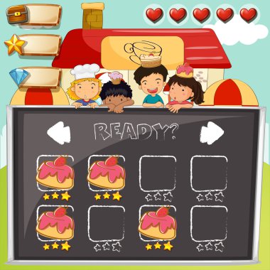 Oyun şablon çocuk ve kek ile