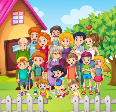 Aile üyeleri bahçede duran