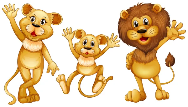 Lion family with one little cub — Stock Vector
