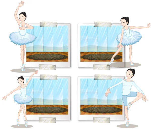 Bailarines de ballet bailando y estirándose — Vector de stock