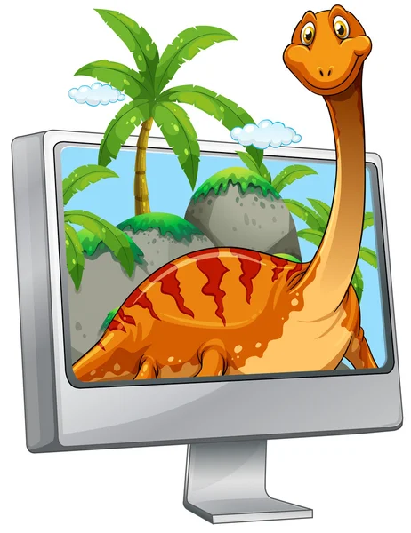 Computerbildschirm mit lächelndem Dinosaurier — Stockvektor