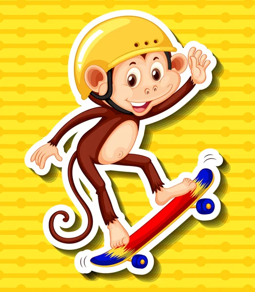 猴子用头盔上玩滑板 — 图库矢量图片