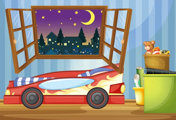 Dormitorio para niños con cama en forma de coche — Archivo Imágenes Vectoriales