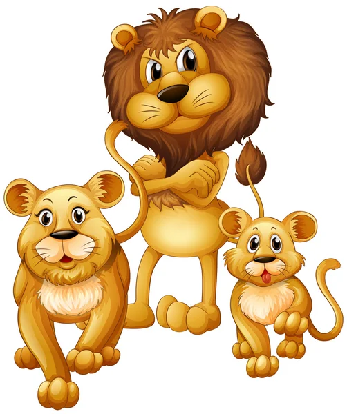 Familia León con un cachorro — Vector de stock