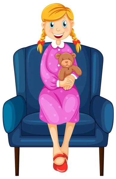 Little woman hugging teddy bear — Stock Vector