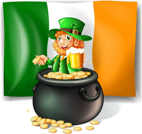 Leprechan im Topf mit Gold — Stockvektor