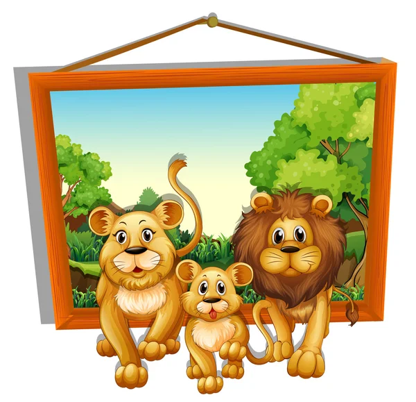 Marco fotográfico de la familia del león — Vector de stock