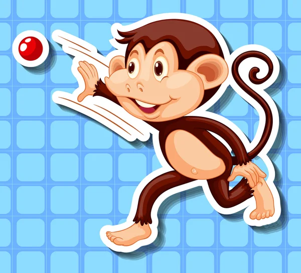 Little monkey throwing red ball — Stock Vector