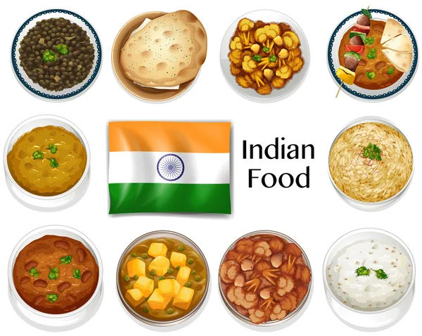 Различные блюда индийской кухни — стоковый вектор
