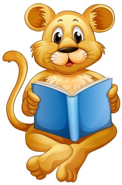Aslan yavrusu okuma mavi kitap