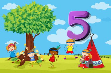parkta beş çocuklu dflashcard sayı 5