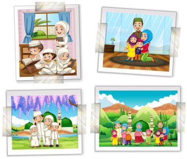 Müslüman ailenin dört fotoğraf çerçeveleri