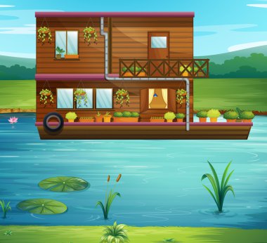 Nehirde yüzen tekne evi