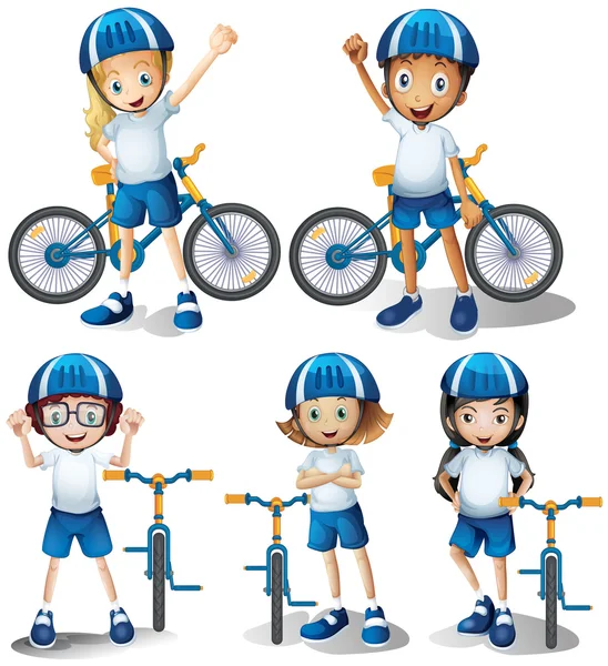 Niños y niñas en bicicleta — Vector de stock