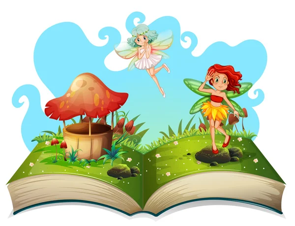 Livre des fées volant dans le jardin — Image vectorielle