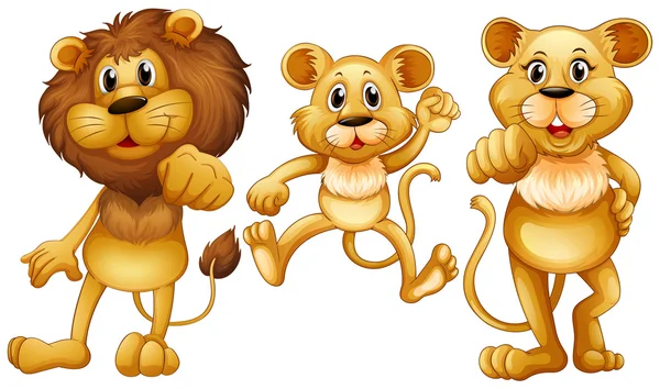 Lion family with one little cub — Stock Vector