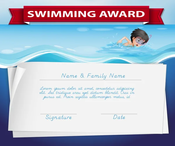 Šablona certifikátu pro plavání award — Stockový vektor