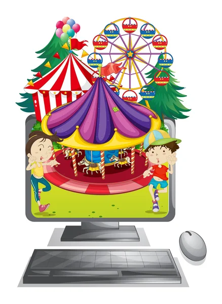 Комп'ютерний екран з дітьми на карнавалі — стоковий вектор