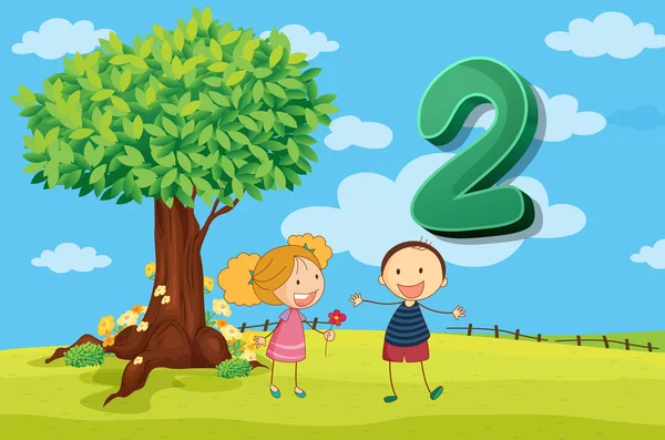 Tanulókártya száma 2, a két gyermek a parkban — Stock Vector
