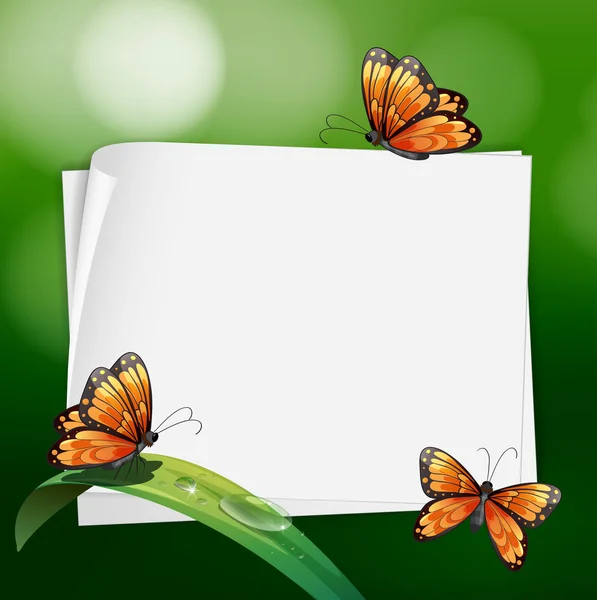 Border design with butterflies on leaf — Stock Vector