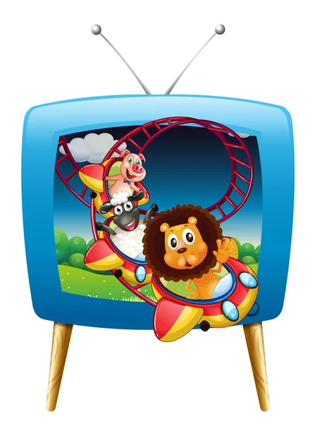 Television screen with animals on the rollercoaster — Stock Vector