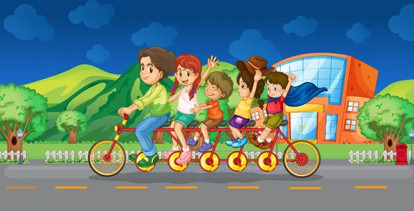 Family riding on bicycle at night — Stock Vector
