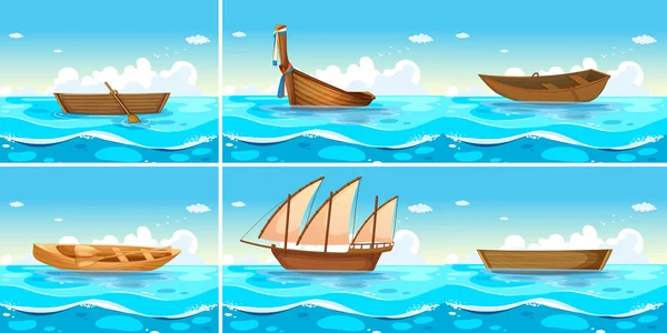 Морские пейзажи с лодками на воде — стоковый вектор