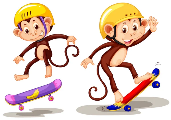 Twee apen spelen skateboard — Stockvector