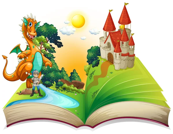 Libro de dragón y caballero — Archivo Imágenes Vectoriales
