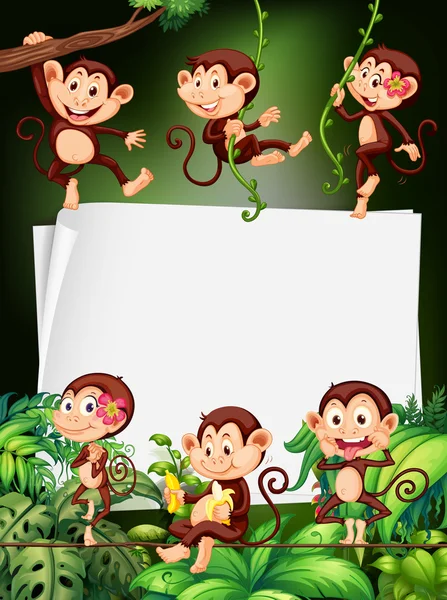 Border design with monkeys in the forest — Stock Vector