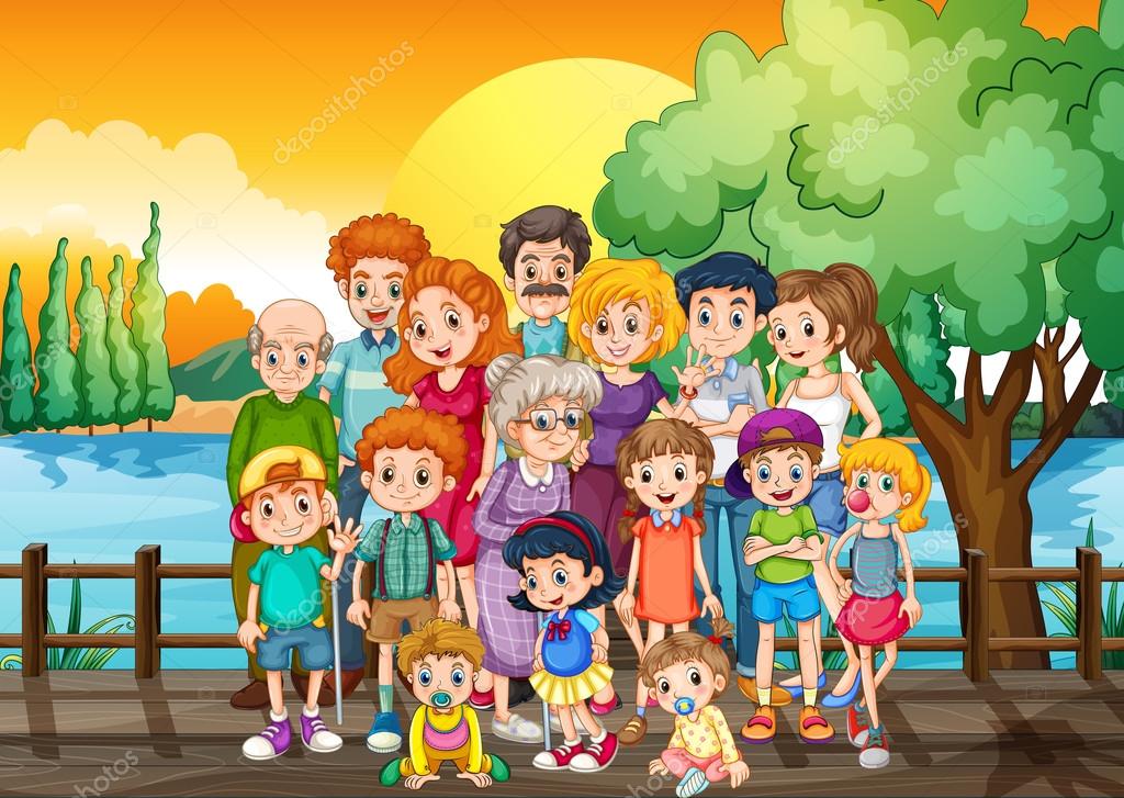 Family members standing on the bridge at sunset Stock Vector Image by  ©interactimages #98690392