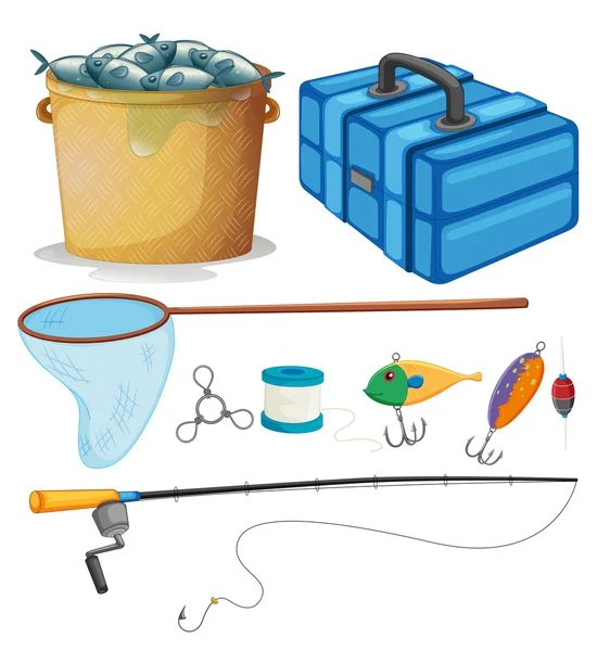 Fishing set with fishing pole and tools — Stock Vector