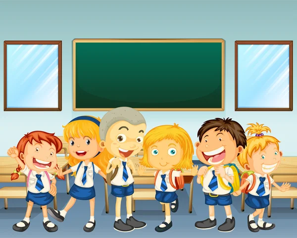 Students in uniform standing in classroom — Stock Vector