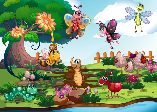 Kelebekler ve bahçedeki böcekler — Stok Vektör