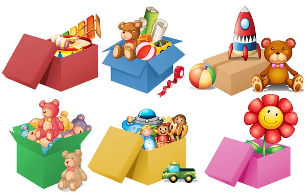 Seis caixas de brinquedos — Vetor de Stock