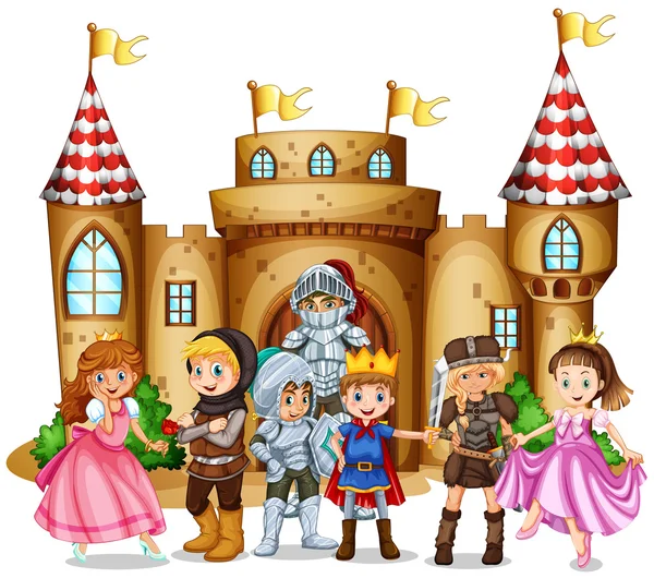 Personnages de contes de fées et château — Image vectorielle