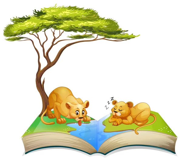 Libro de los leones que viven junto al río — Vector de stock