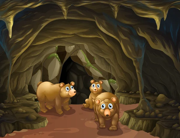 Медвежьи семьи живут в пещере — стоковый вектор