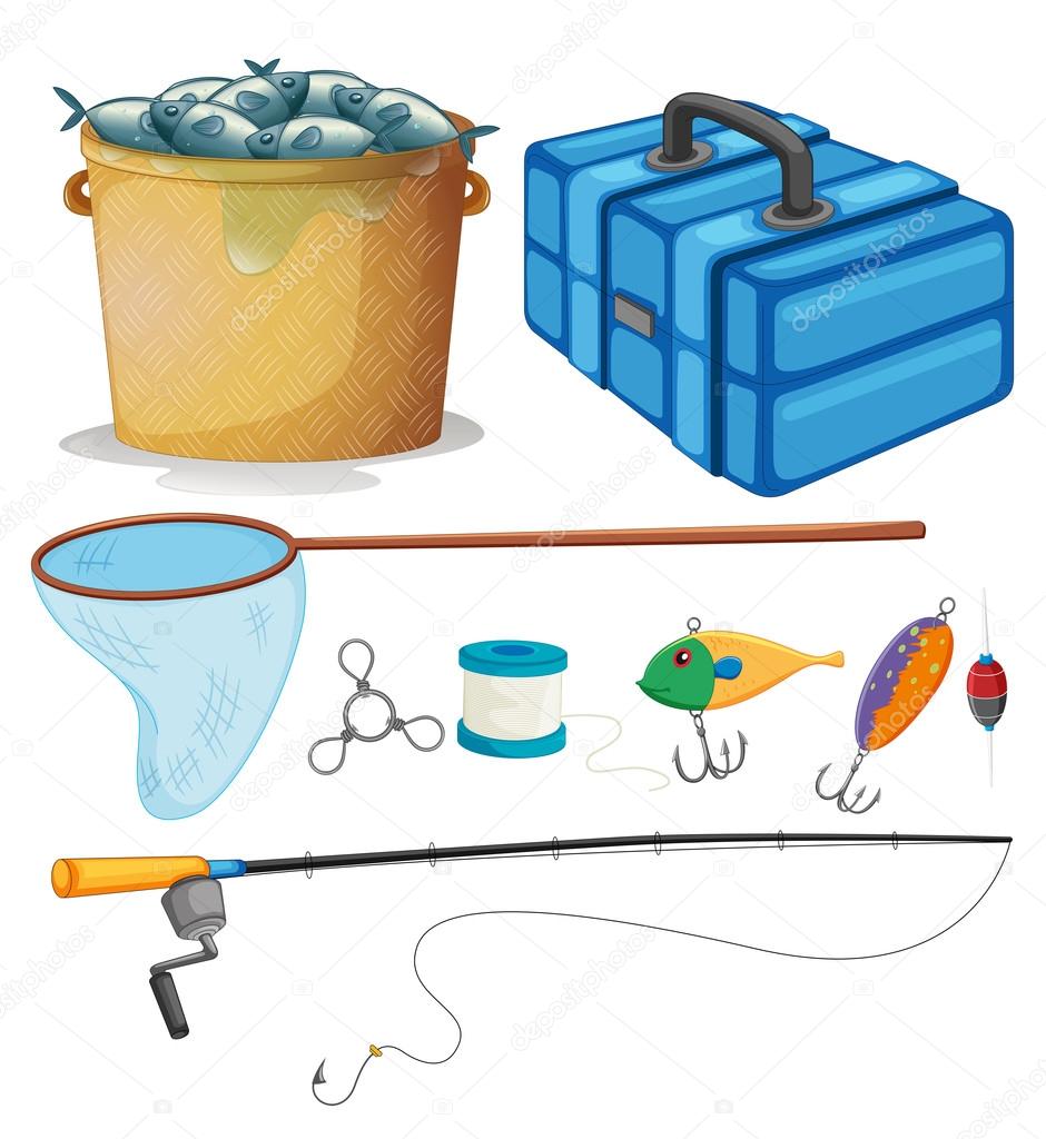 Fishing set with fishing pole and tools Stock Vector by