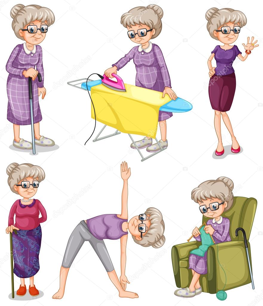 Old woman in different actions