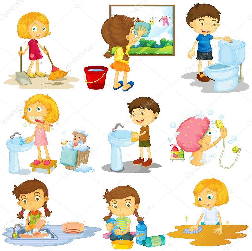 Children doing different chores
